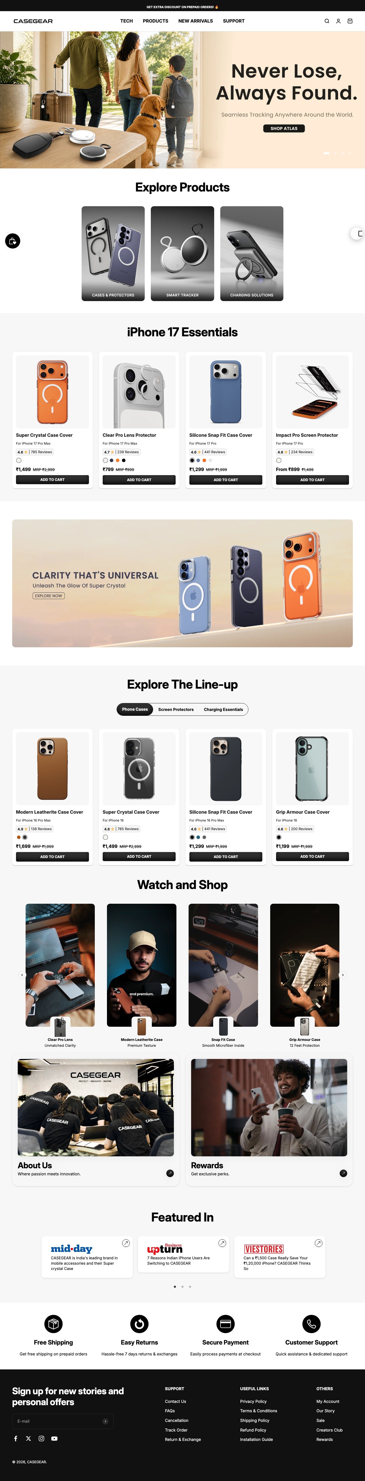 Casegear full desktop storefront view