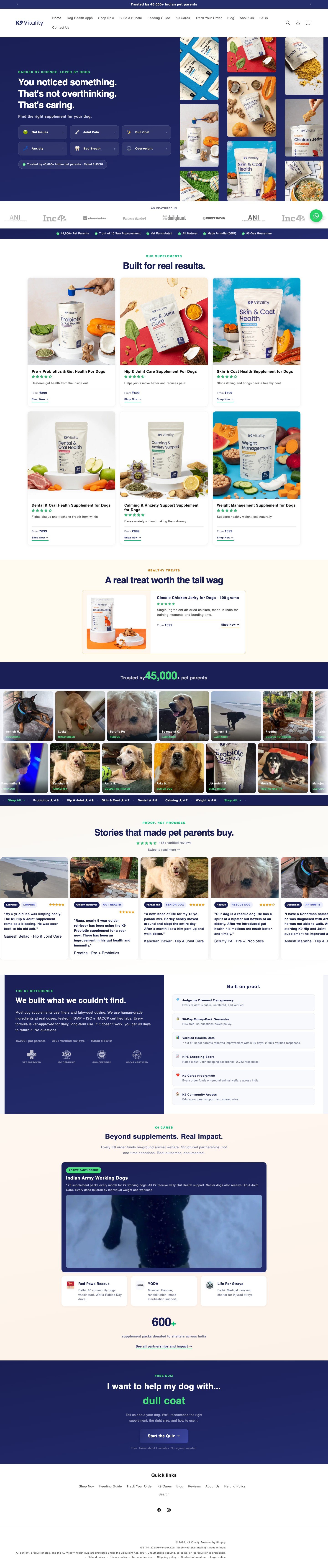 K9 Vitality full desktop storefront view