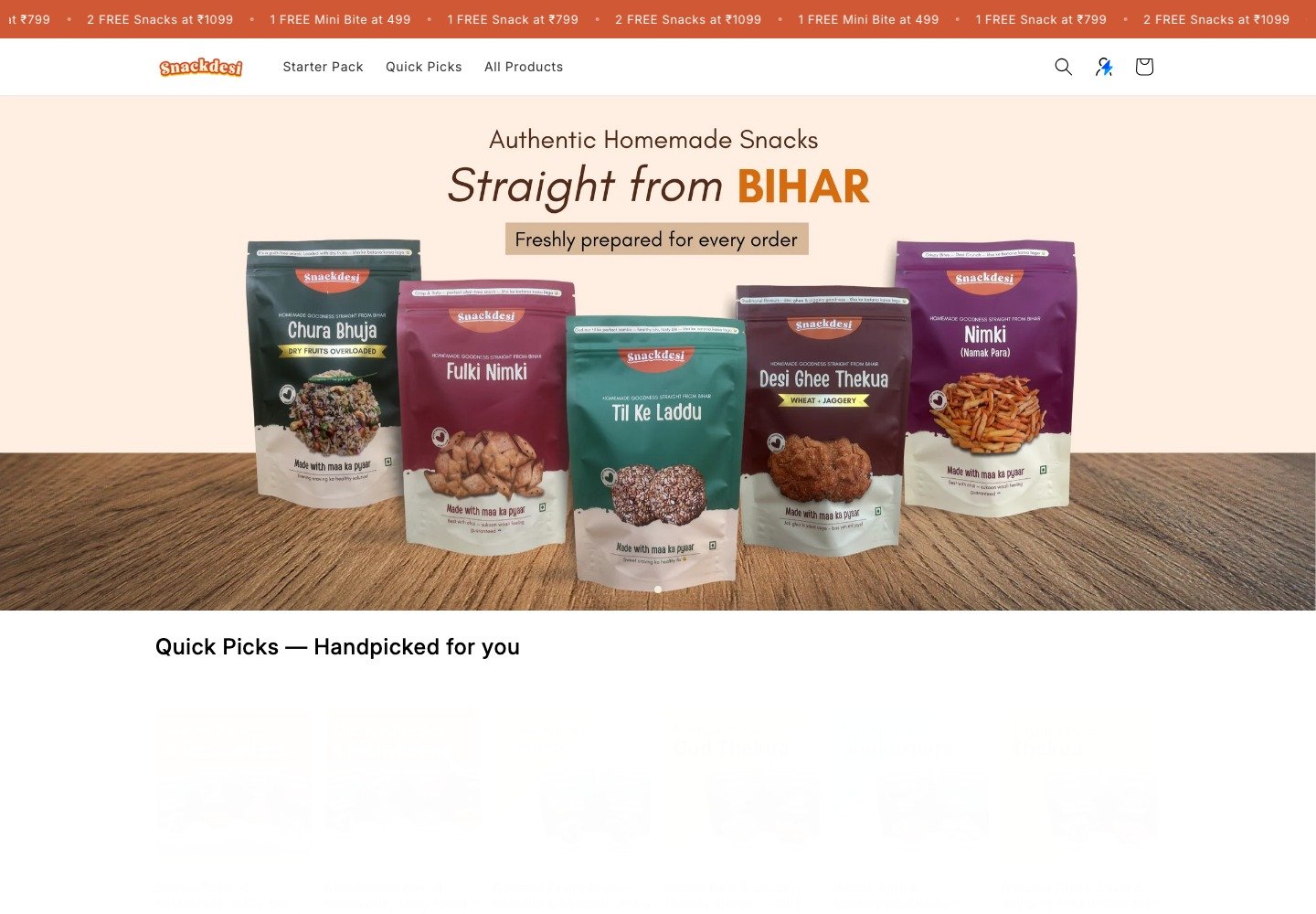 SnackDesi desktop storefront
