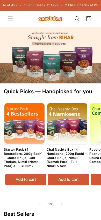 SnackDesi mobile storefront