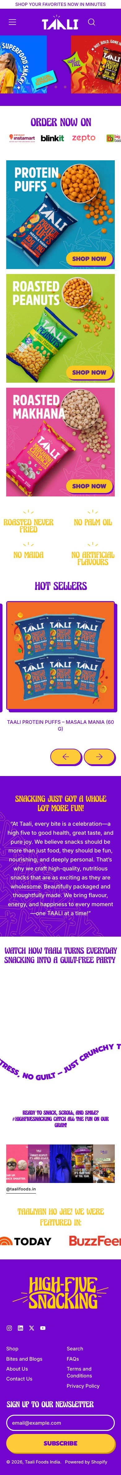 Taali Foods full mobile storefront view