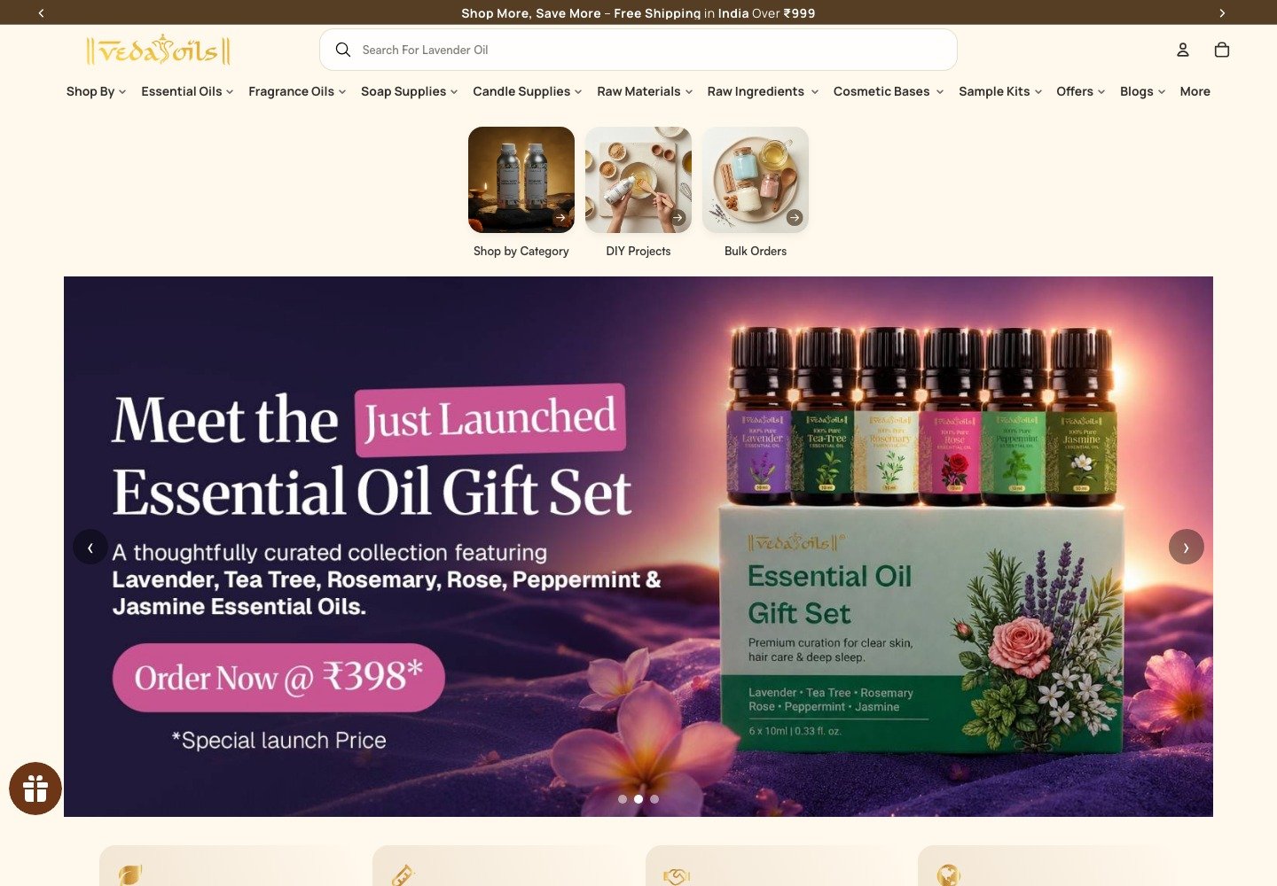 VedaOils desktop storefront